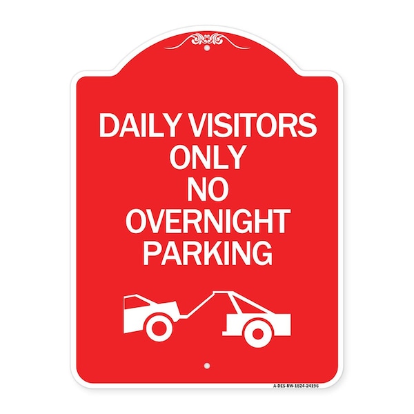 Signmission Day Visitors No Overnight Parking W/ Graphic, Red & White Aluminum Sign, 18" x 24", RW-1824-24196 A-DES-RW-1824-24196 - main